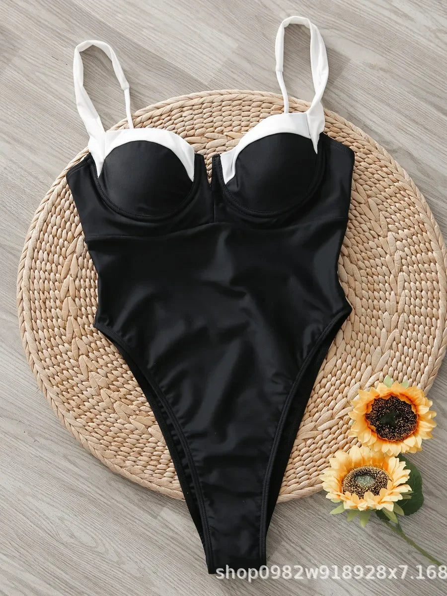 French Retro Slimming One-Piece Swimsuit – Bikini Ensemble