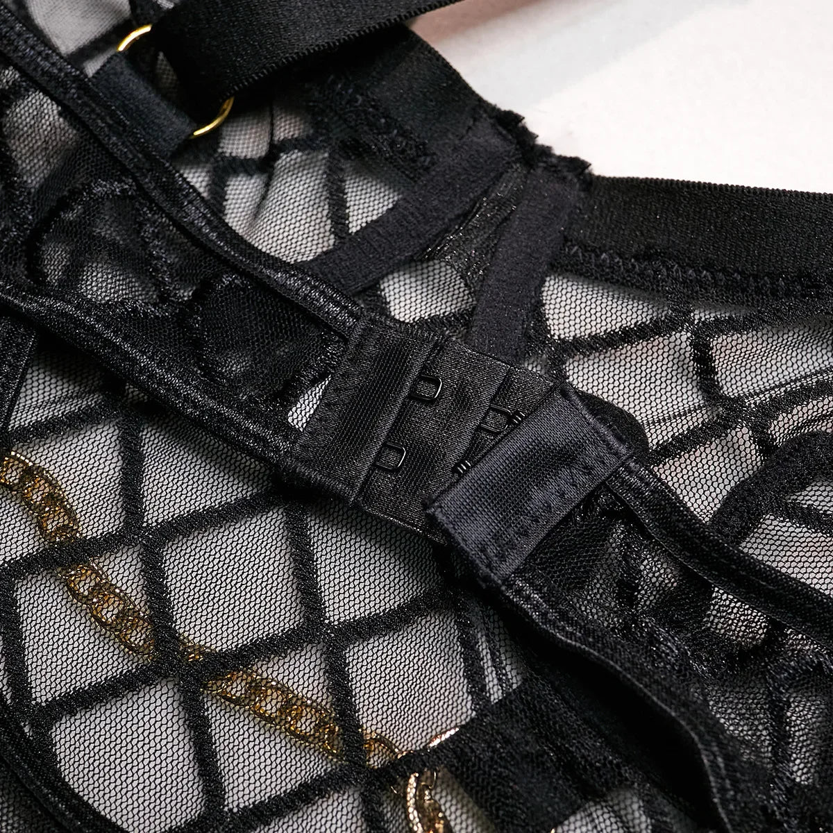 Mesh Bodysuit with Metal Ring Detail