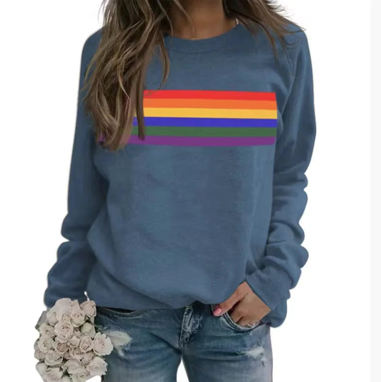 3D Printed Pullover Sweatshirt – Loose Long Sleeve Casual Top with Color Stripes