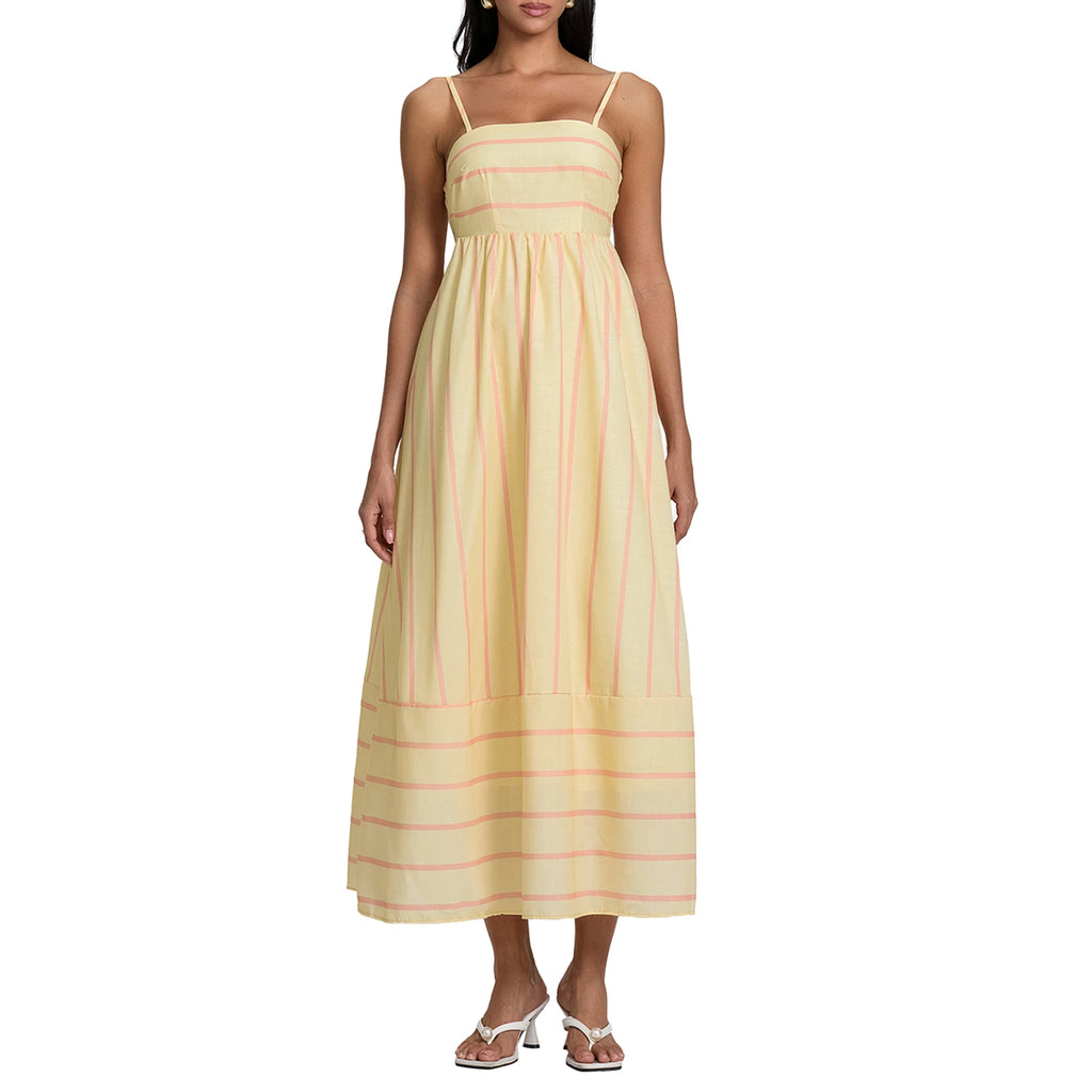 Women Summer Sexy Striped Print Sleeveless Backless Maxi Dress Spaghetti Strap Boho Flowy Female Fashion Club Party Vestidos