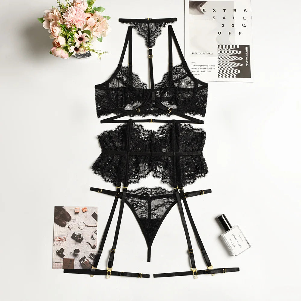 Patchwork Lace Lingerie Set – 3 Piece
