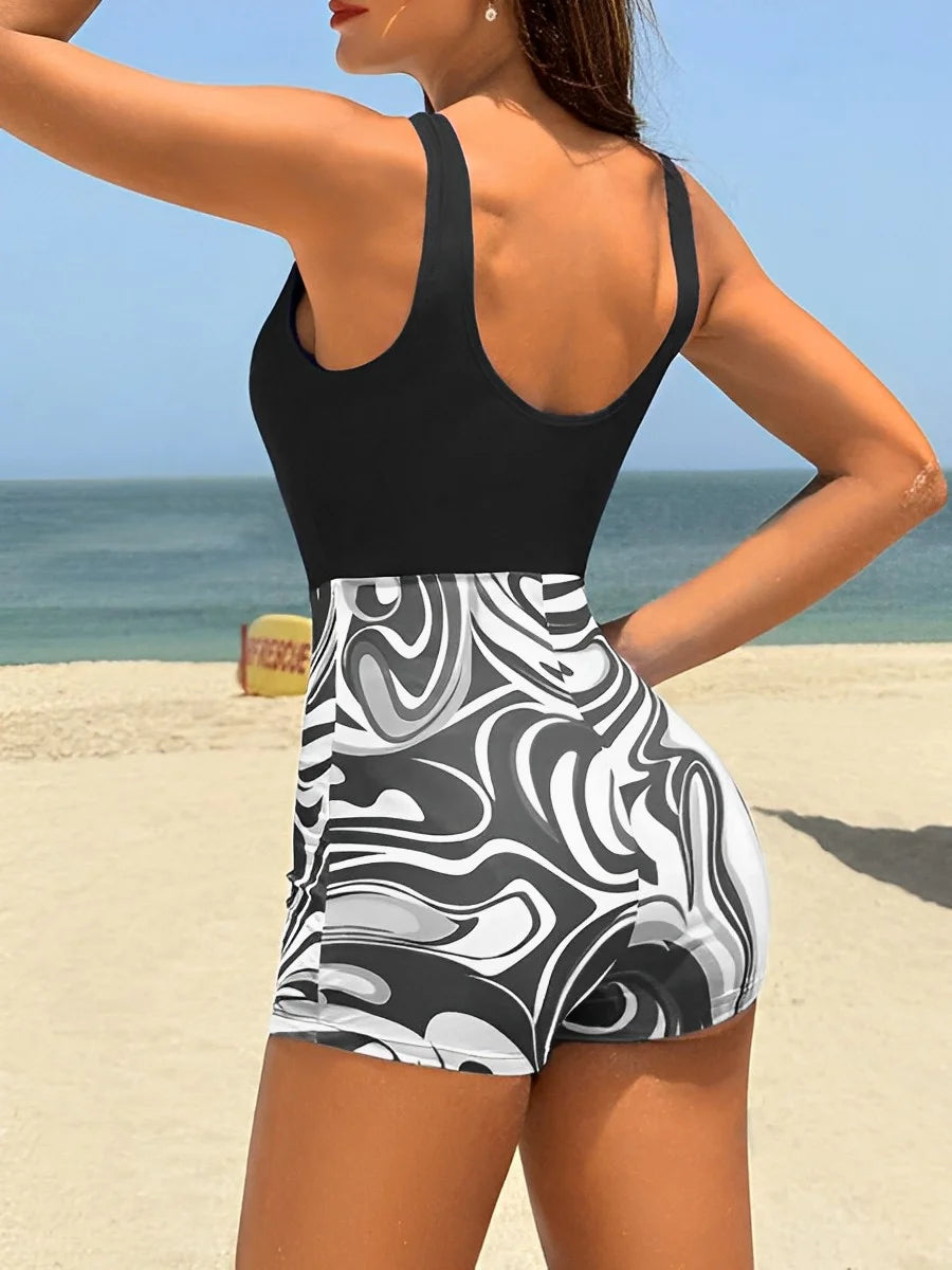 Women’s Patchwork Sleeveless One-Piece Swimsuit
