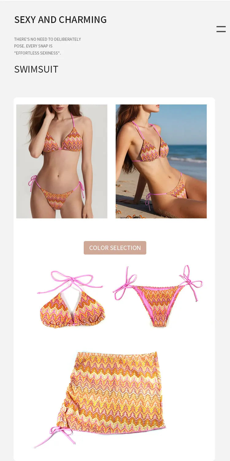 Sexy 3 Pack Bikini Swimsuit for Women New Hot Sale Of The Season Sensual Swimwear Teenage Girls Fashion Poolwear Beachwear