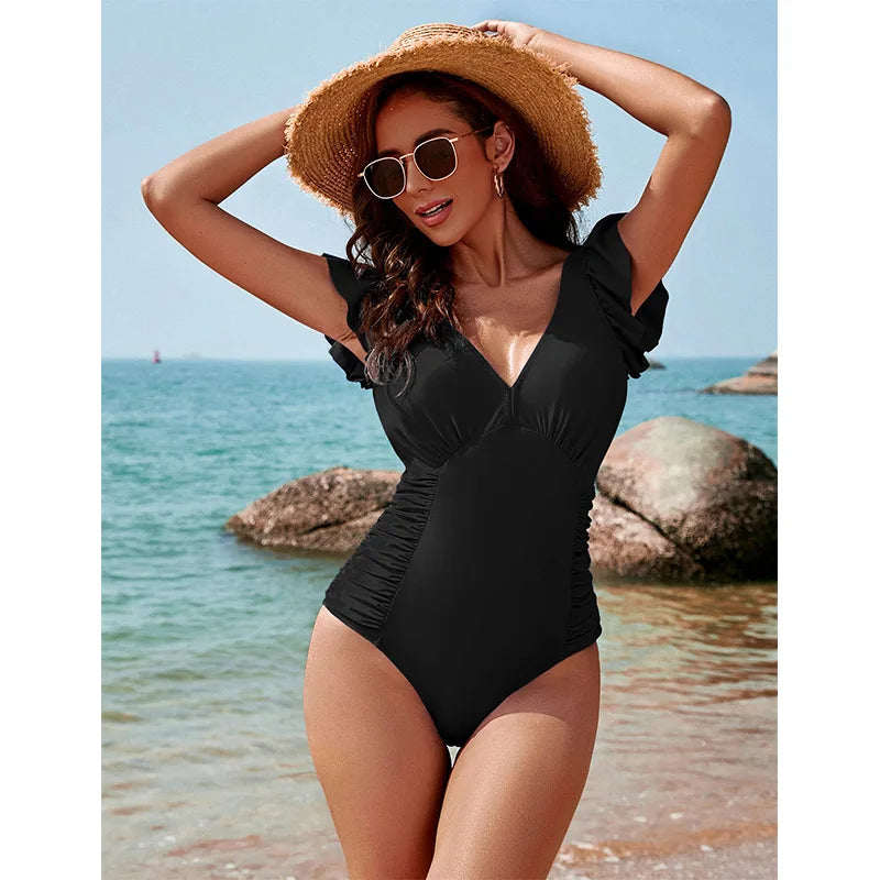 Women’s Ruffle Monokini – Backless One-Piece Swimsuit