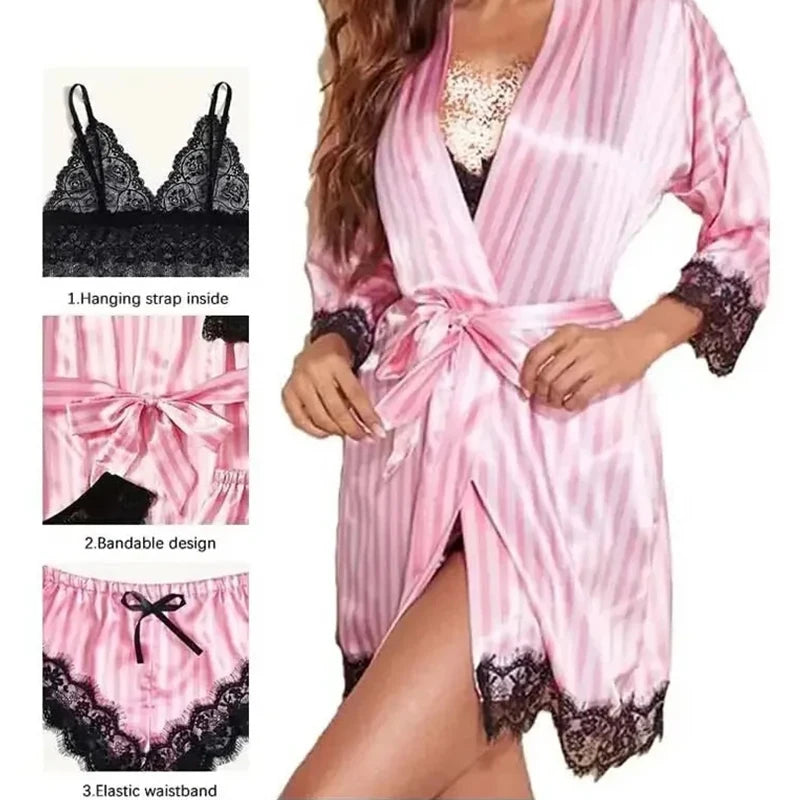 Velora Print Lace Robe Set
