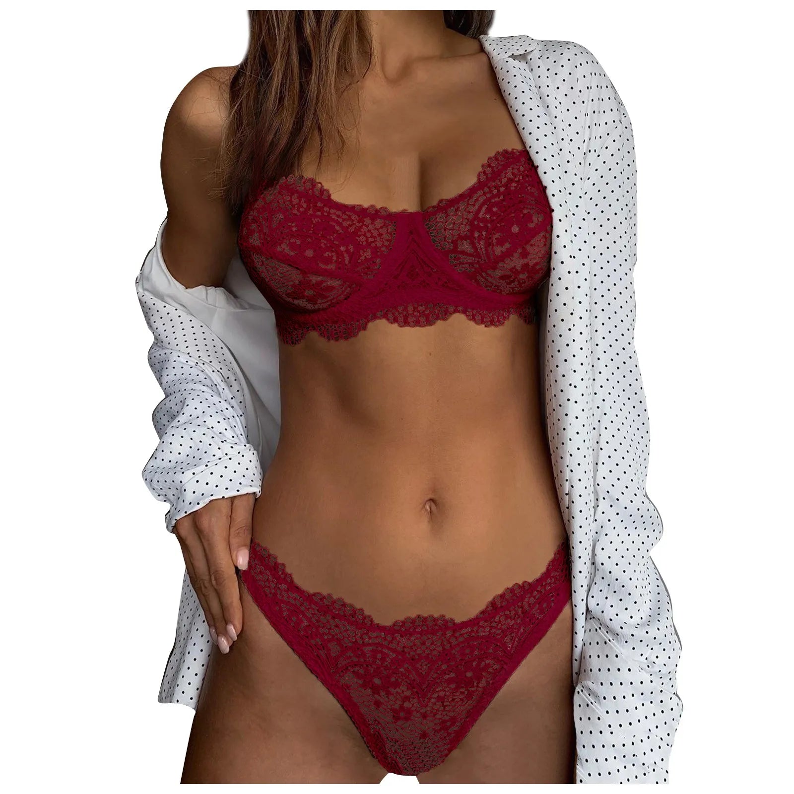 Sheer Lace Wireless Bra & Thong Lingerie Set