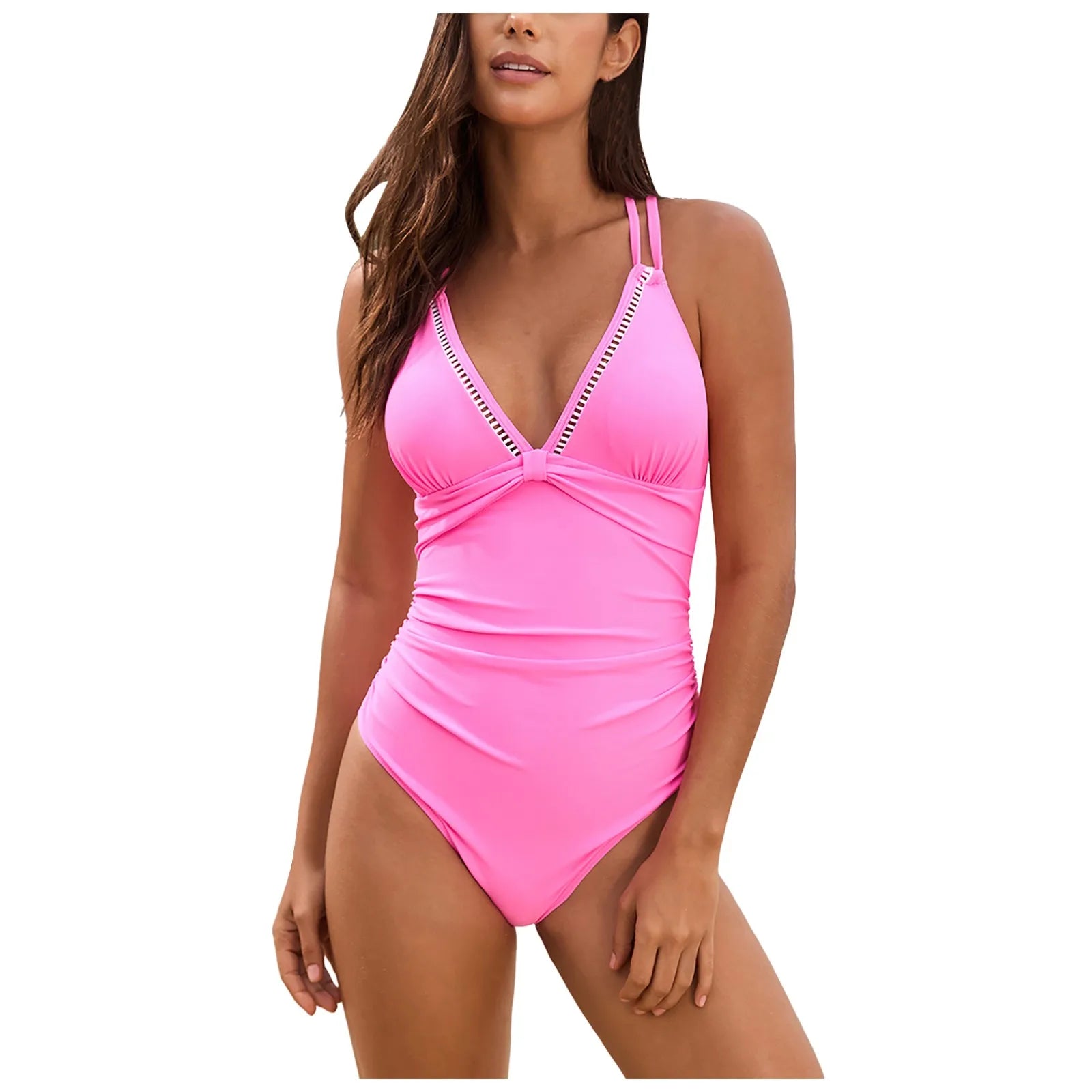 Women’s Deep V Neck Ruched One-Piece Swimsuit