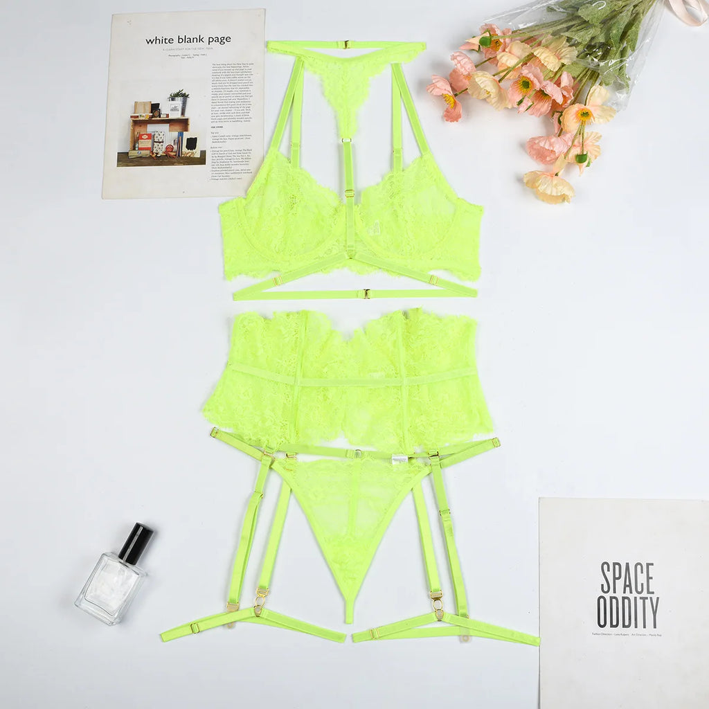 Patchwork Lace Lingerie Set – 3 Piece