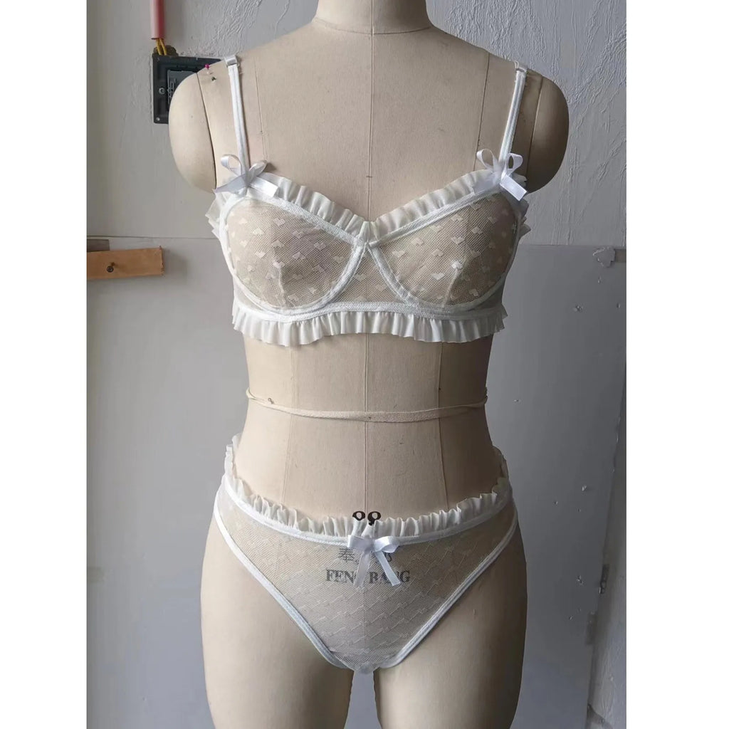 Dot Mesh Cut Out Underwire Lingerie Set