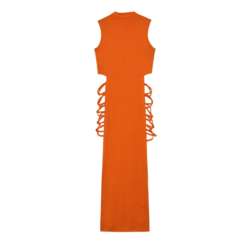 Criss Cross Cut Out Dress – Sexy Sleeveless Bodycon Mock Neck Dress for Women