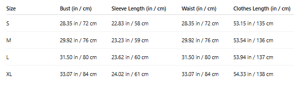 Isla Muse Set - Macaulet Dress size chart