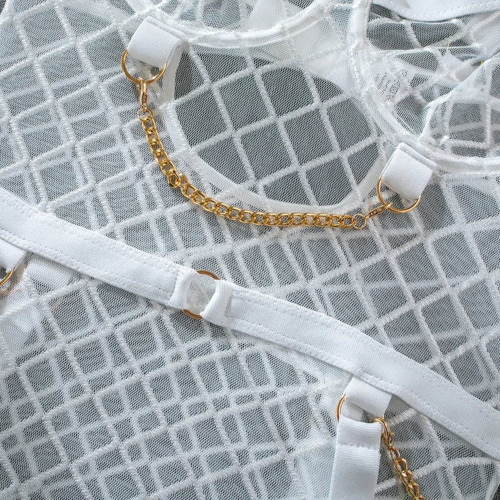 Mesh Bodysuit with Metal Ring Detail