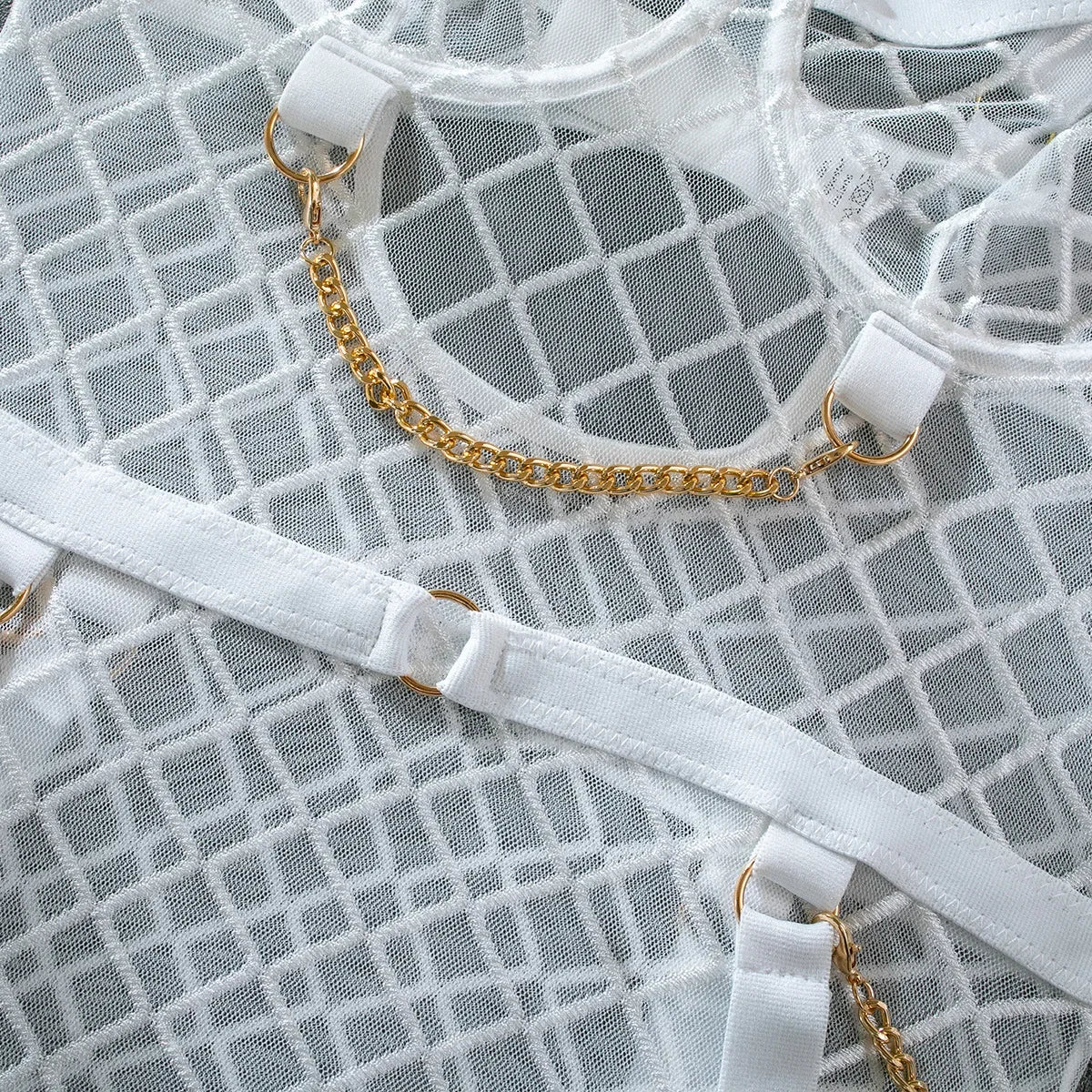 Mesh Bodysuit with Metal Ring Detail