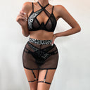 Leopard Patchwork Mesh Lingerie Set (3pcs)