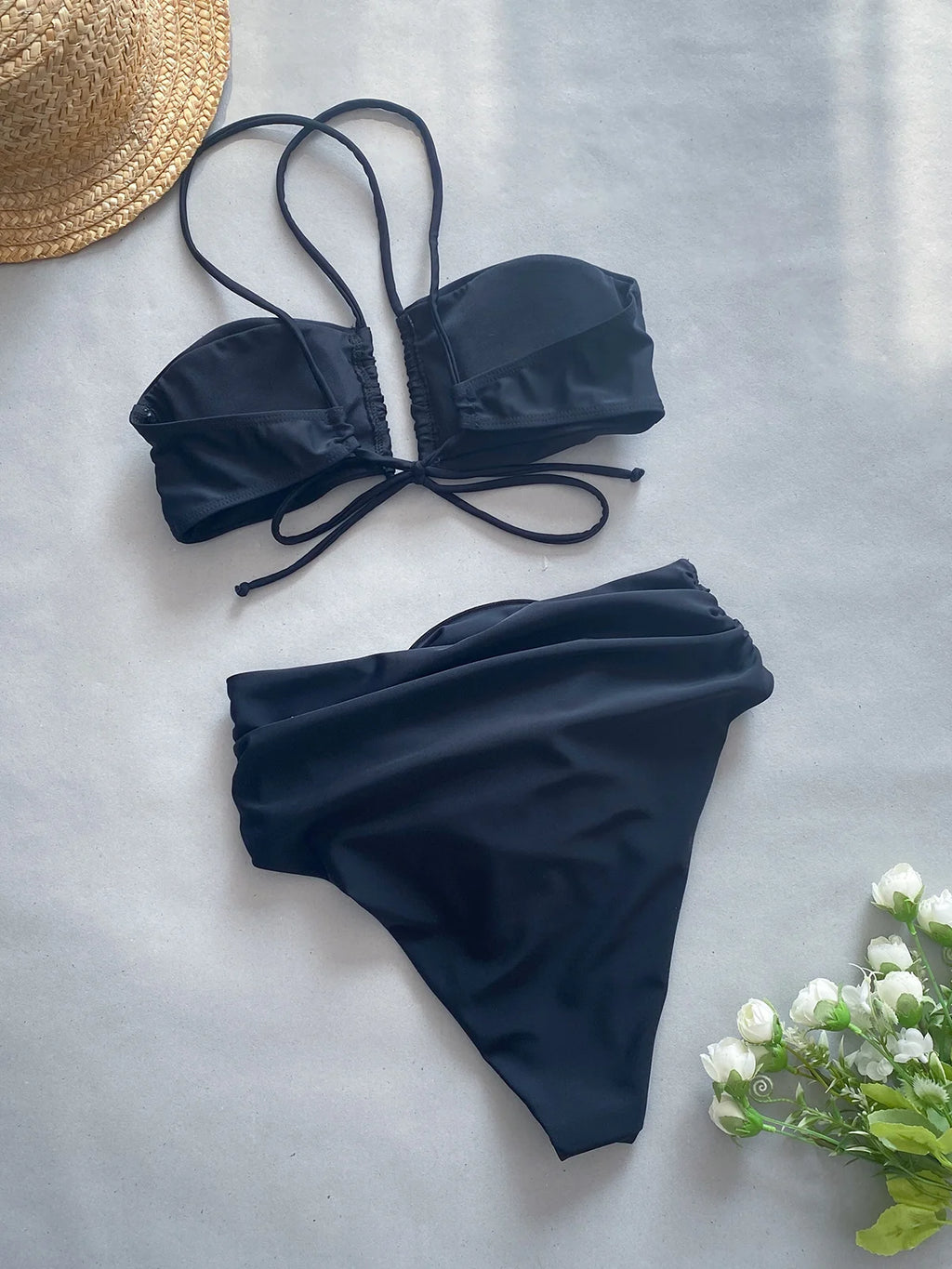 Sexy Bikini 2024 High Waist Bikini Set Bandeau Halter Women Swimsuit Female Swimwear Flower Biquini Swimming Suit Beachwear