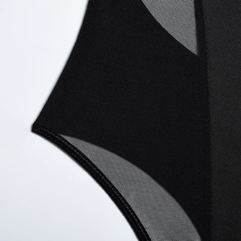 Backless Mesh Patchwork Bodysuit (Crotchless)