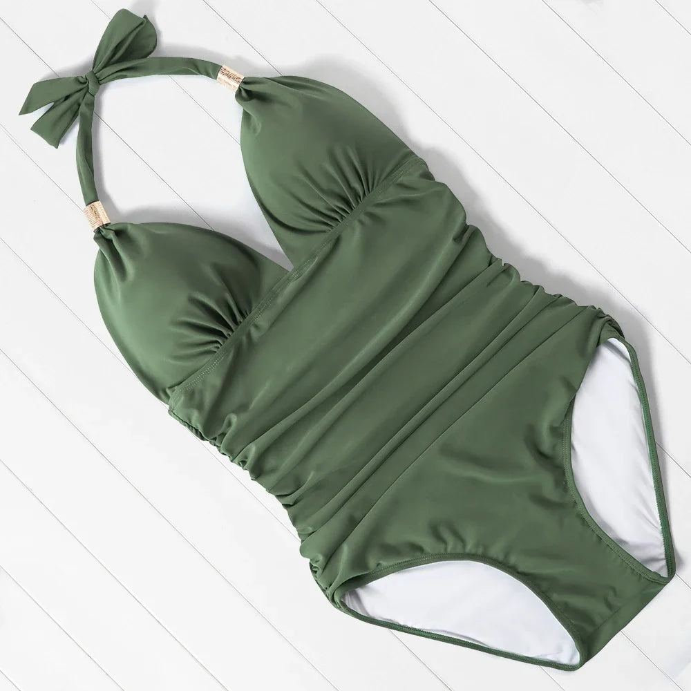 Women’s Halter Push-Up One-Piece Swimsuit – Plus Size Tankini