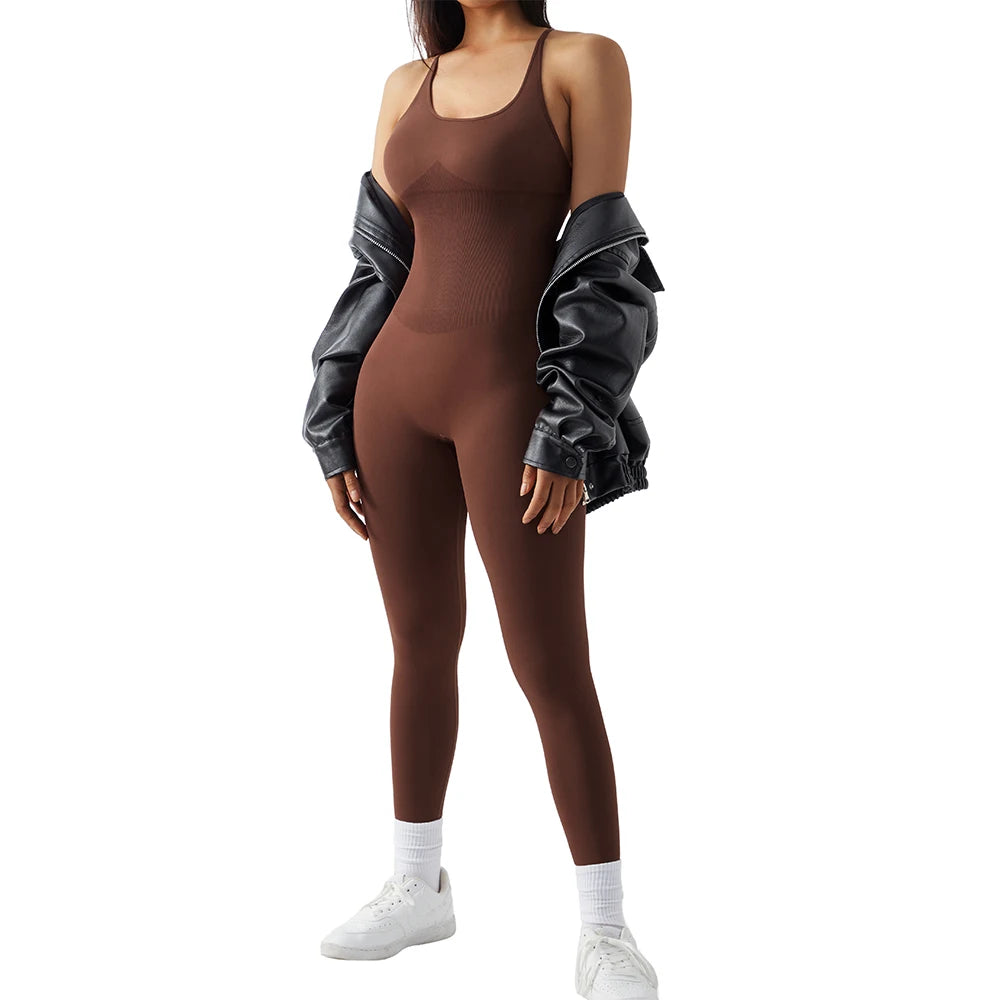 Sleeveless Bodycon Jumpsuit – Women’s Full-Season Fitness & Casual Sporty Playsuit