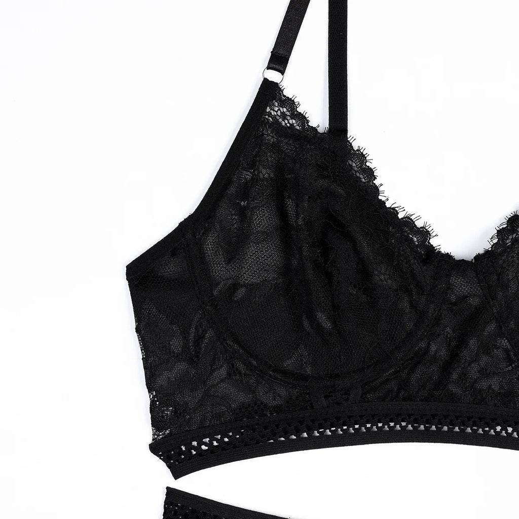 Classic Black Lace Hollow-Out Lingerie Set