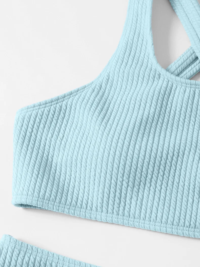 Sexy Bikini High Waist Women Swimsuit 2024 New Solid Ribbed Swimwear Push Up Bikinis Set Summer Beachwear Bathing Suit Female