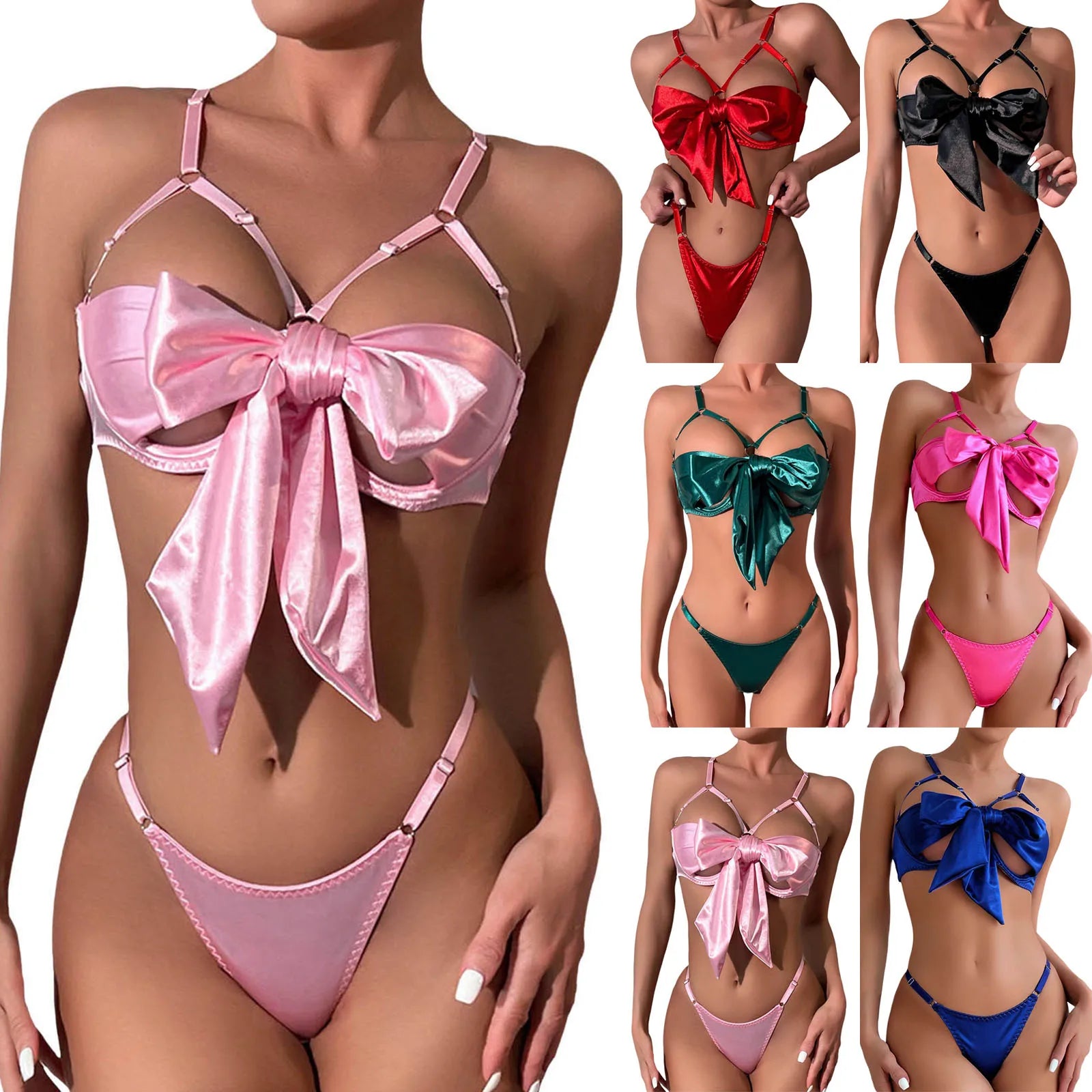Red Bow Open Bra & Thong Pajama Set