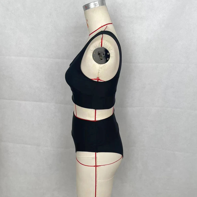 BEACHCICI Women's Bikini Two Piece Simple Sexy Solid Suspender Sleeveless Slim High Waist Thong Beach Vacation Swimsuit