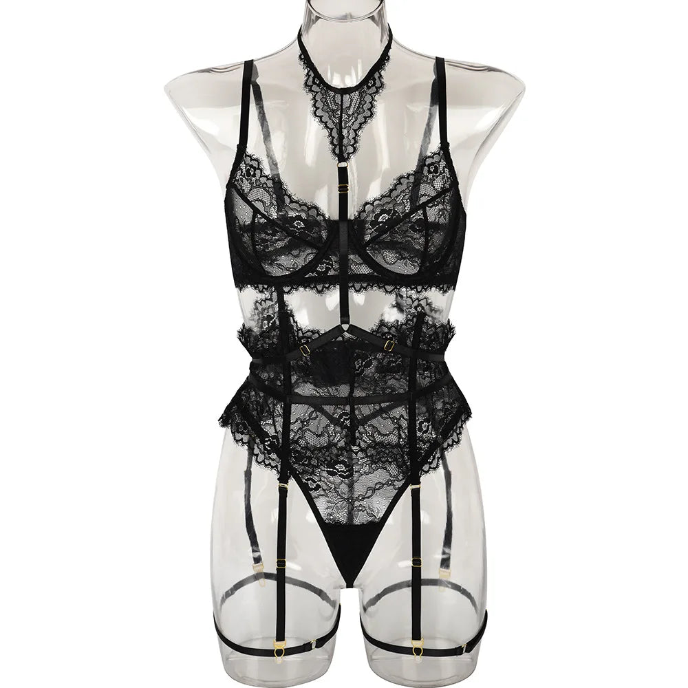 Patchwork Lace Lingerie Set – 3 Piece