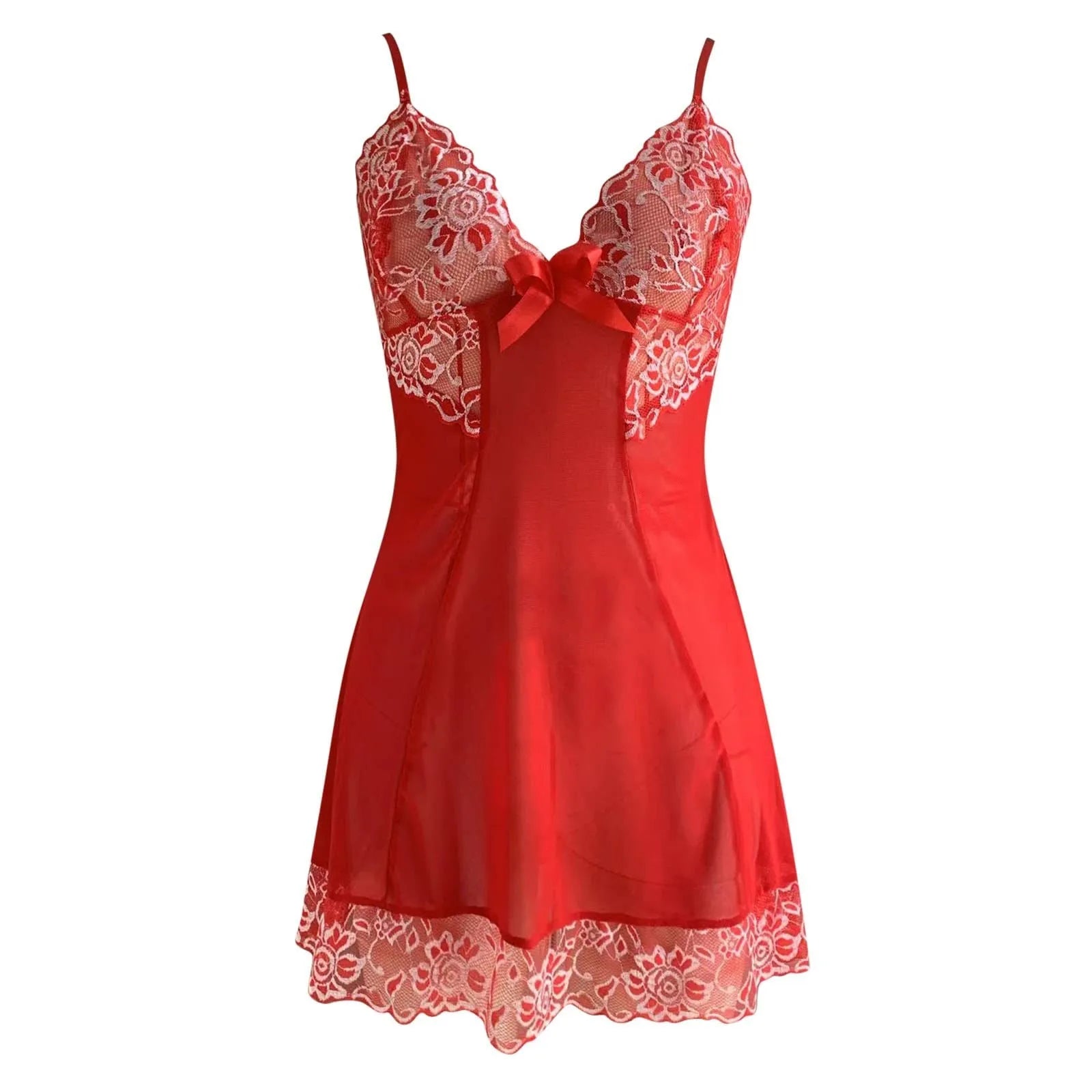 Contrast Lace Deep V Slip Nightdress