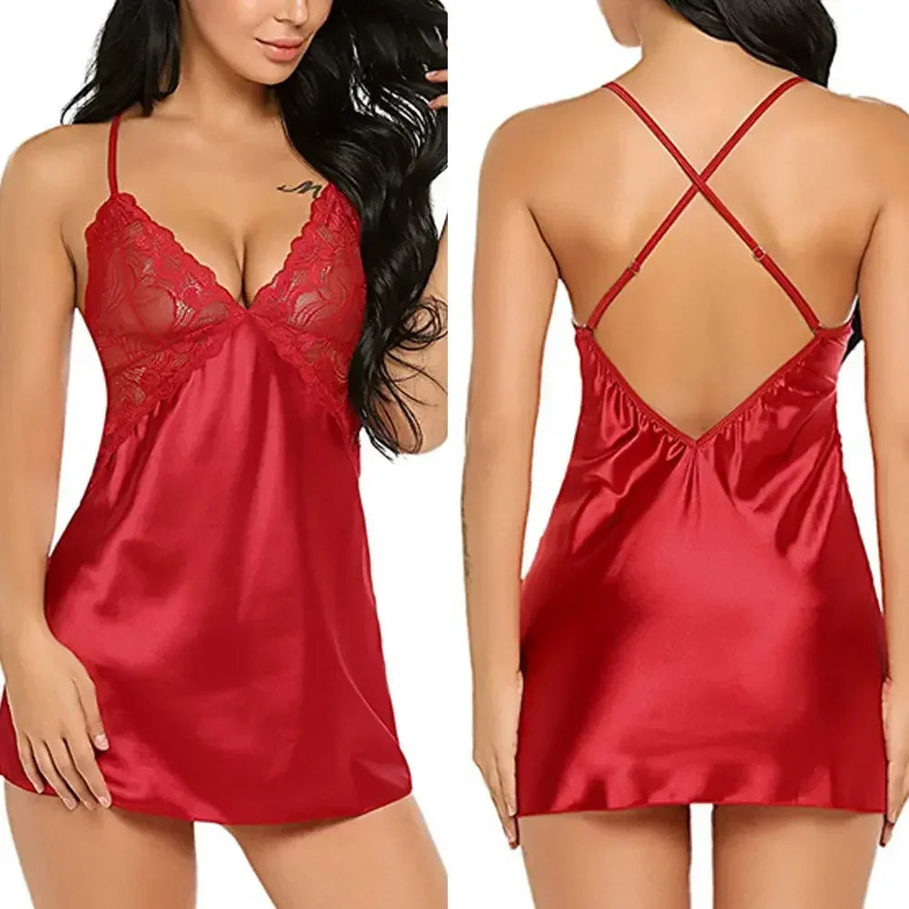 Satin Lace Sexy Nightdress – Erotic Lingerie Babydoll Sleepwear for Ladies