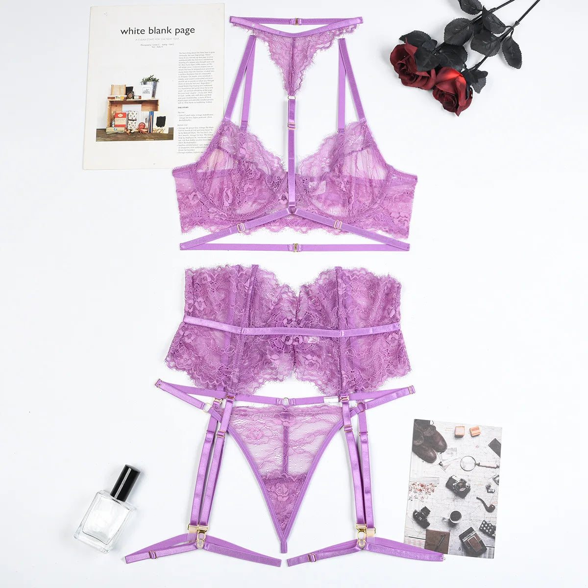 Patchwork Lace Lingerie Set – 3 Piece