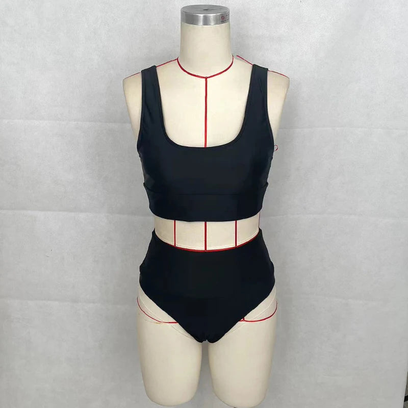 BEACHCICI Women's Bikini Two Piece Simple Sexy Solid Suspender Sleeveless Slim High Waist Thong Beach Vacation Swimsuit