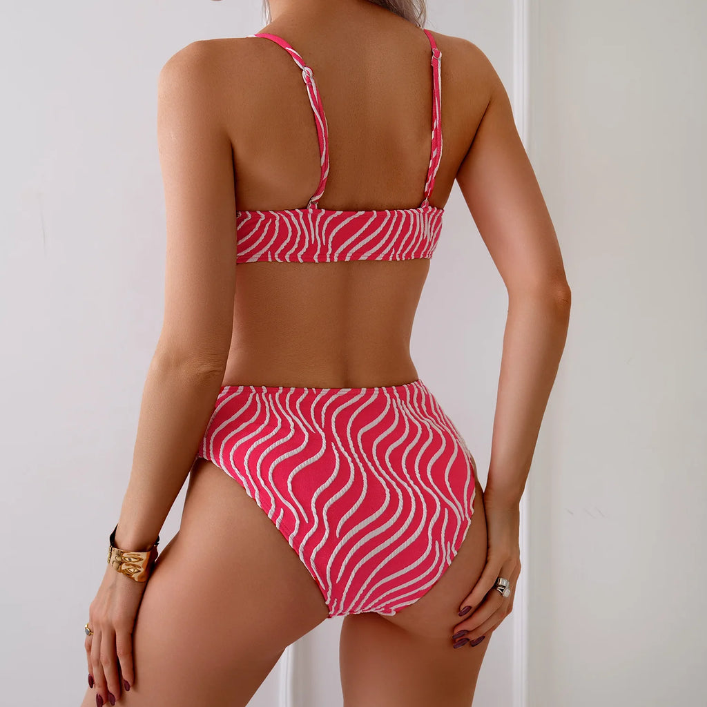 Elysia Stripe - Lace-Up V-Neck Bikini