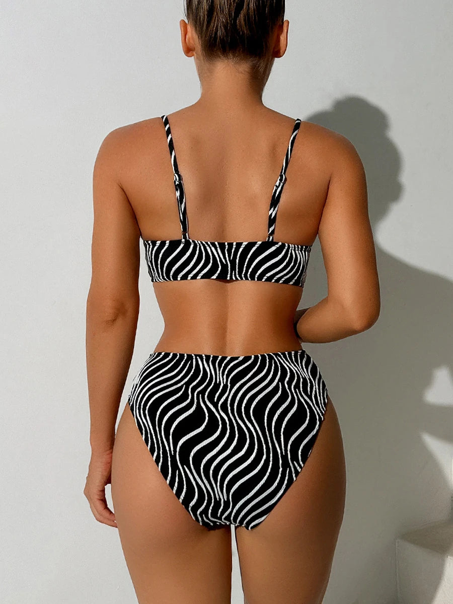 Elysia Stripe - Lace-Up V-Neck Bikini