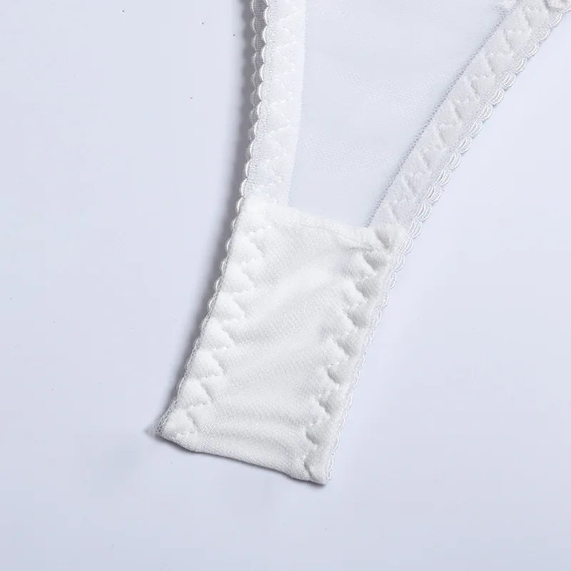Floral Lace Transparent Bra & Thong Lingerie Set (3pcs)