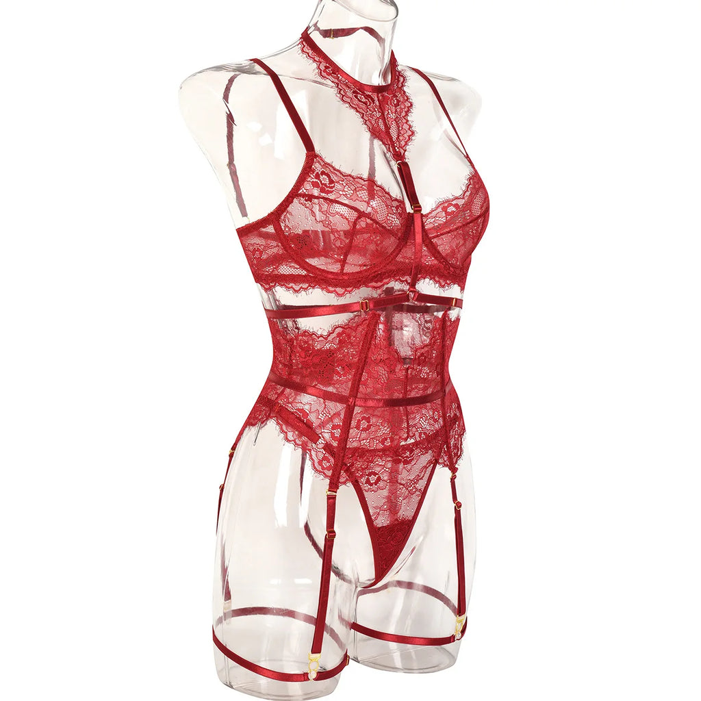 Patchwork Lace Lingerie Set – 3 Piece