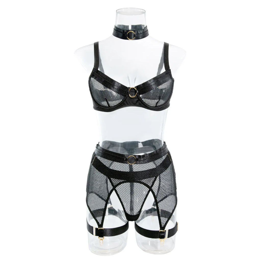 Transparent Lace Panel Bra & Thong Set