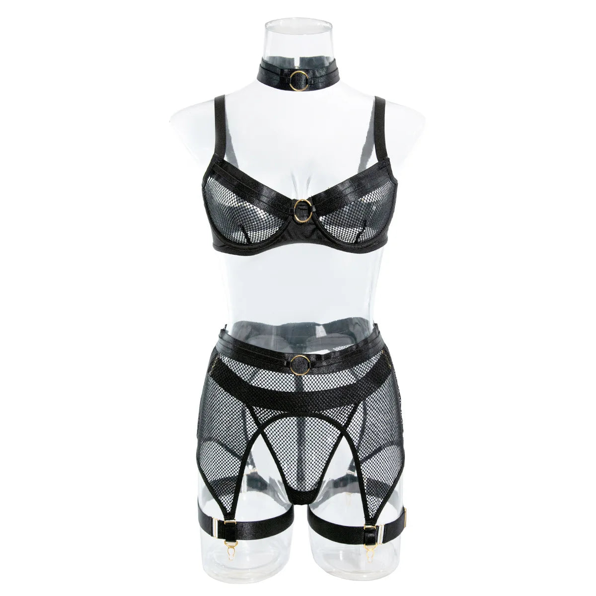Transparent Lace Panel Bra & Thong Set