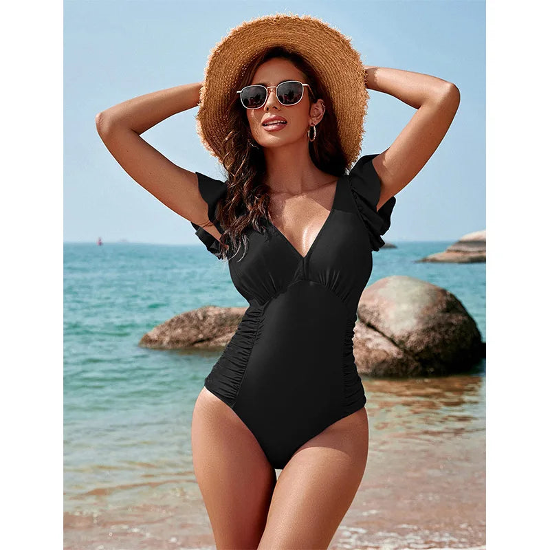 Women’s Ruffle Monokini – Backless One-Piece Swimsuit