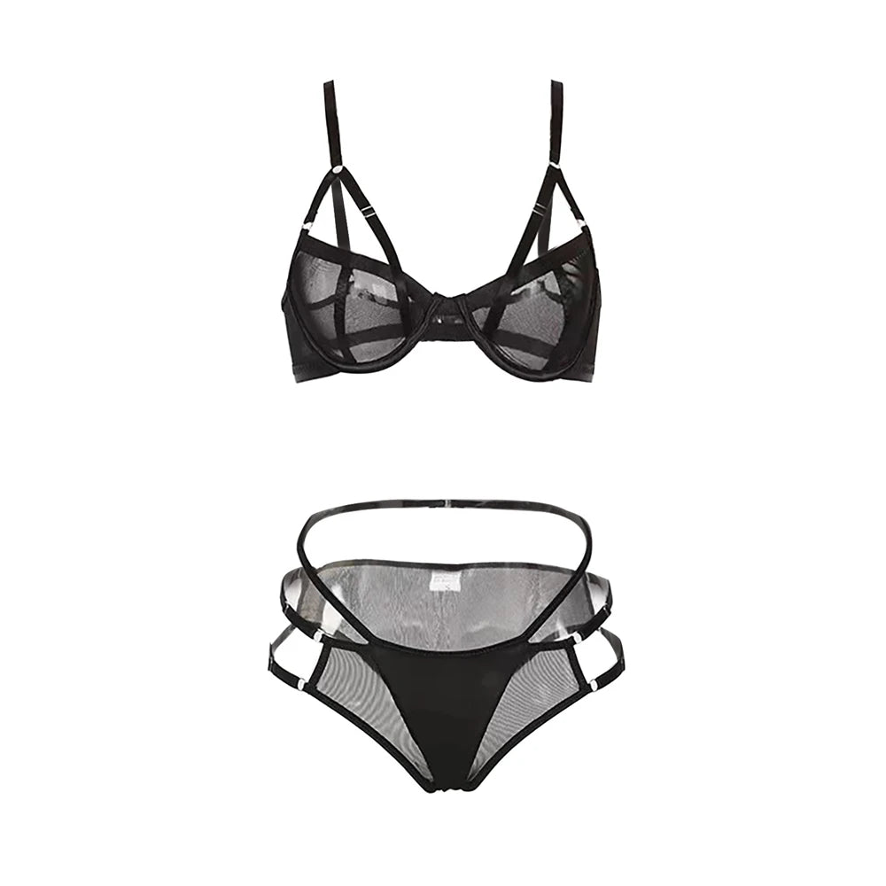 Mesh Sheer Harness Cage Bra & Panty Set