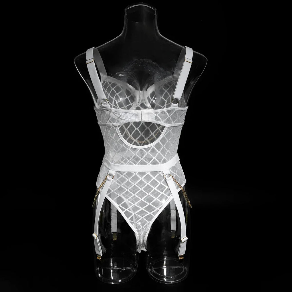 Mesh Bodysuit with Metal Ring Detail