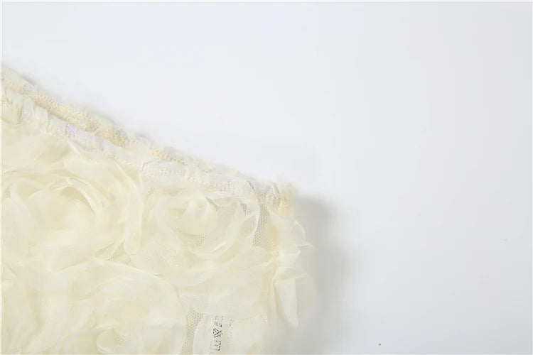 Sisterlinda 3d Flower Applique 3Piece Set Women Halter Metal Buckle Camisole+Briefs+See Through Long Skirts Ruched Elegant Suits