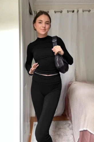 Retro Two-Piece Lounge Set – Long Sleeve T-Shirt & Wide Leg Jogger Pants