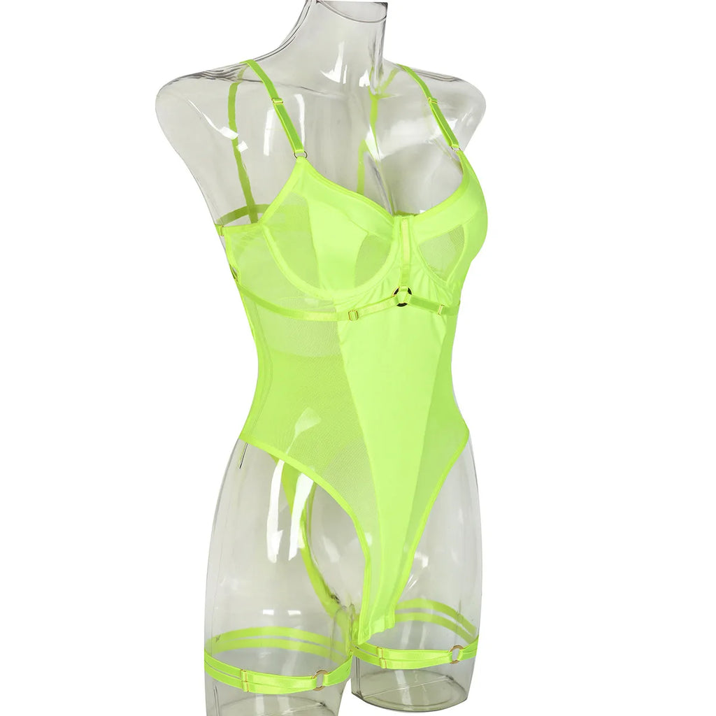 Backless Mesh Patchwork Bodysuit (Crotchless)