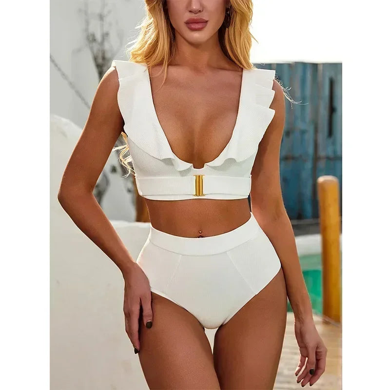 Aurora Blanc – Ruffle High-Waist Bikini