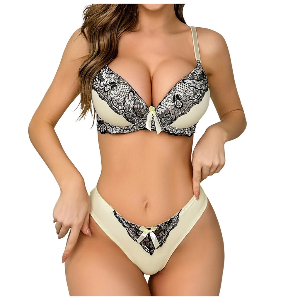 Floral Embroidery Push Up Bra & Thong Set