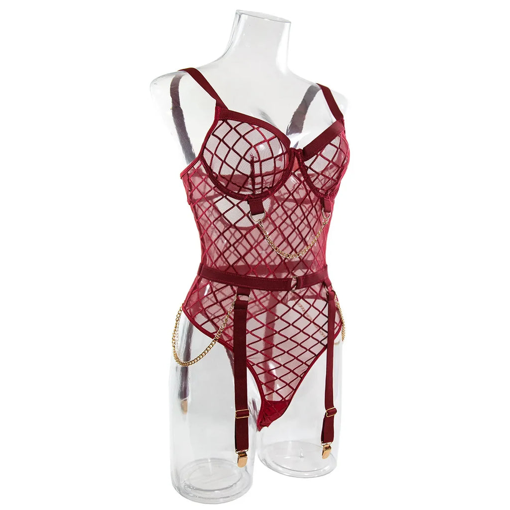 Mesh Bodysuit with Metal Ring Detail