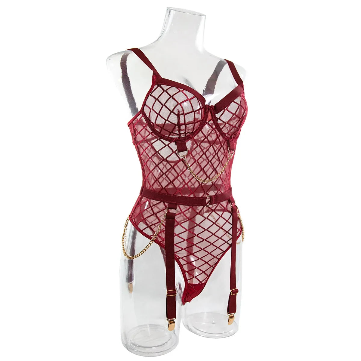 Mesh Bodysuit with Metal Ring Detail