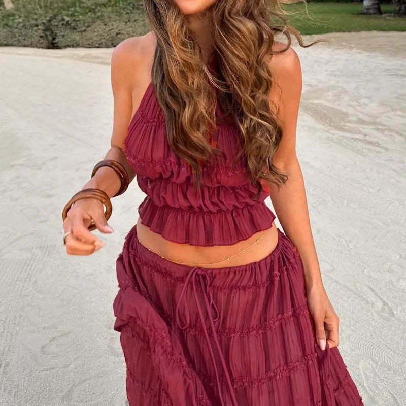 Serena Rouge – Pleated Halter Set