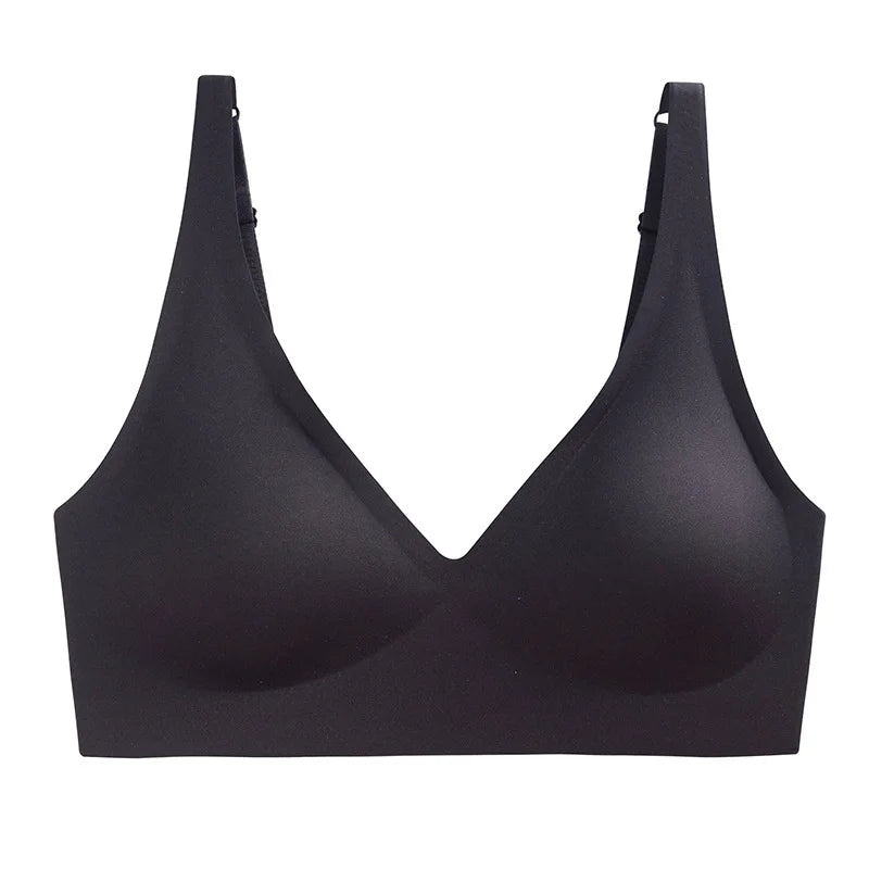 Seamless V-Neck Push-Up Bra – Wire-Free Lace Bra for Small Chest with Gathered Support