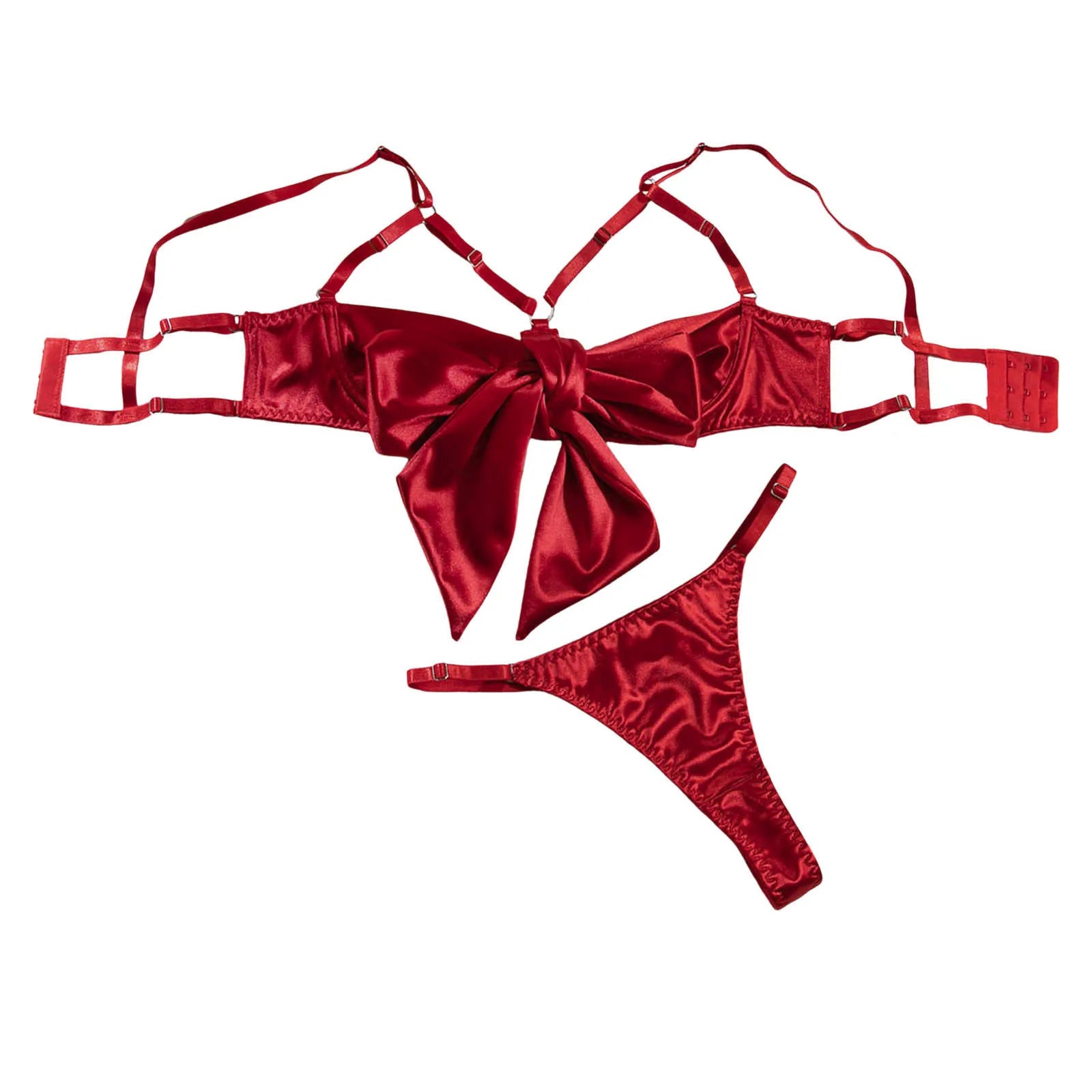 Red Bow Open Bra & Thong Pajama Set